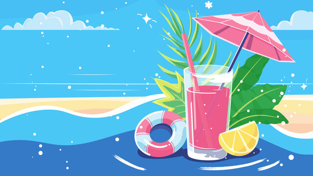 矢量插畫海邊清涼的夏天