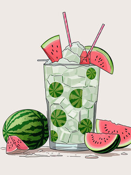 清涼夏天西瓜冰塊水