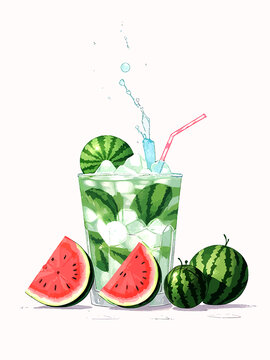夏天西瓜冰水飲品