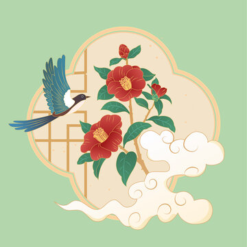 山茶花古風插畫