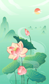 國潮插畫立夏的荷花