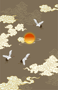 祥云仙鶴壁畫(huà)