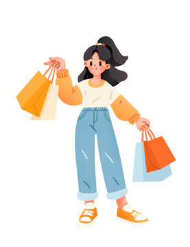 可愛購物女生插畫