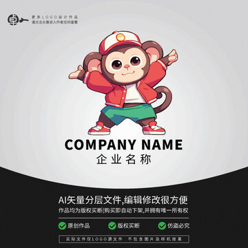 猴子街舞可愛LOGO形象卡通