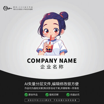 女生動(dòng)物L(fēng)OGO卡通奶茶形象