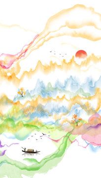 水彩抽象山水畫