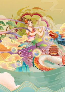 城市地標(biāo)敦煌美女紅色調(diào)