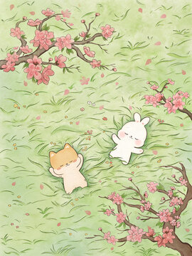 春天立春驚蟄春分國風(fēng)小清新插畫