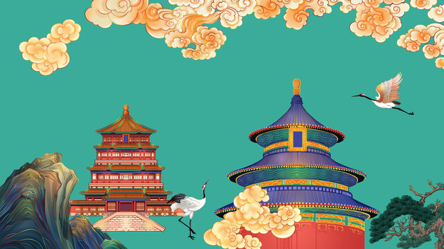 北京建筑頤和園佛香閣天壇插畫