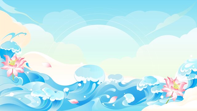 新國潮國風(fēng)浪花插畫