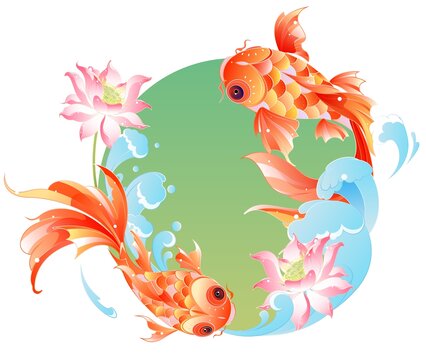 錦鯉荷花國潮紋樣矢量插畫