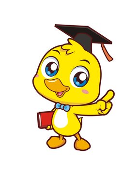 卡通可愛小鴨博士形象矢量圖