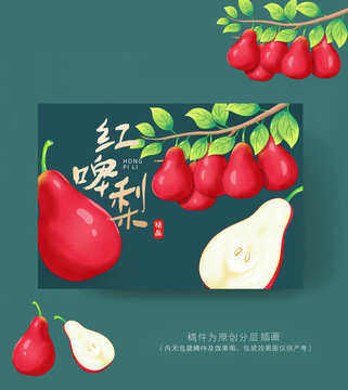 紅啤梨插畫包裝