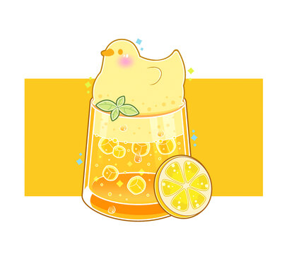 卡通可愛動物鴨子飲料奶茶插畫