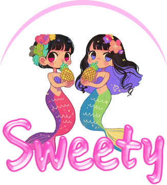 手繪插畫卡通小美人魚可愛素材