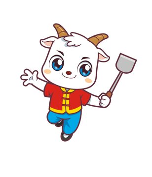 卡通可愛小羊廚師拿鍋鏟