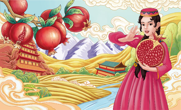 石榴新疆特產(chǎn)石榴插畫(huà)
