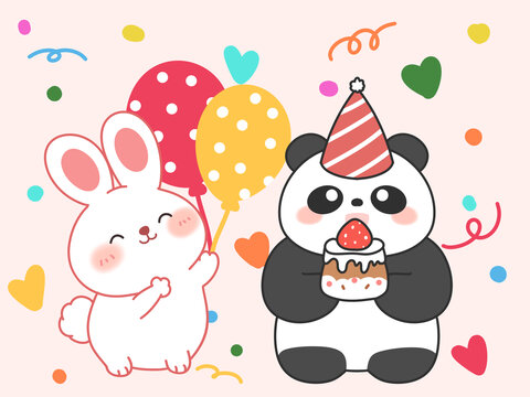 卡通熊貓兔子生日慶祝節(jié)日派對
