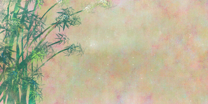 竹林背景圖仿巖彩國風(fēng)肌理插畫