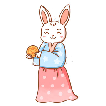 手繪卡通仙女玉兔免摳元素