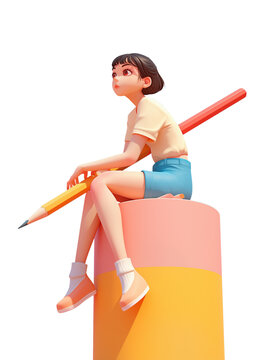 3D卡通人物學(xué)習(xí)高考女孩愿望
