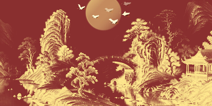 中式山水背景墻