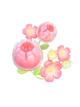 3D卡通可愛膨脹風立體鮮花花朵