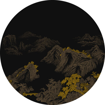 中式圓形山水玄關掛畫中式框畫