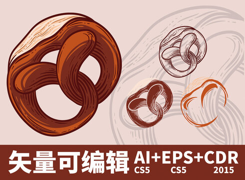 手繪矢量版畫(huà)風(fēng)堿水面包