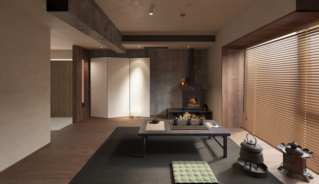 屏風茶室墻布壁畫背景場景圖