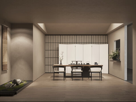 中式屏風(fēng)墻布壁畫背景場(chǎng)景圖