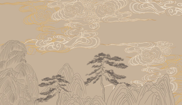 祥云山水背景墻
