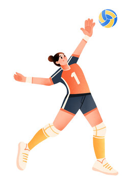 扁平運動打排球人物插畫