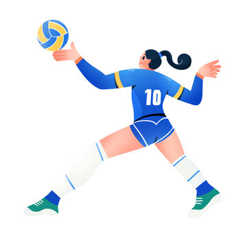 扁平運動打排球人物插畫
