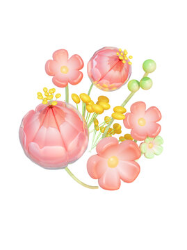 3D卡通可愛膨脹風(fēng)花朵花束元素