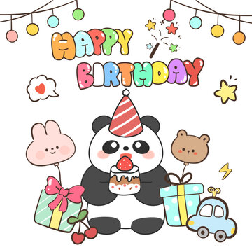 卡通生日祝福熊貓節(jié)日慶祝派對