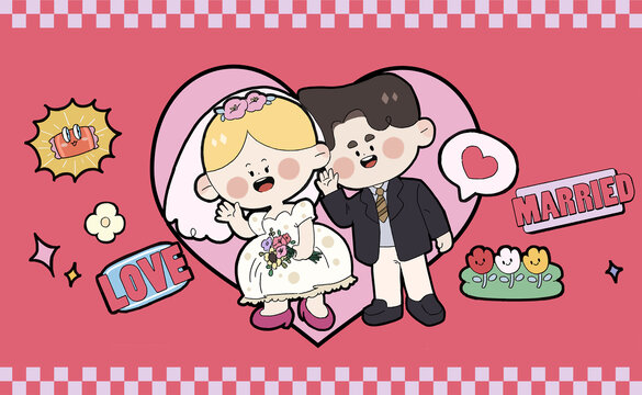 婚禮卡通插畫婚慶素材