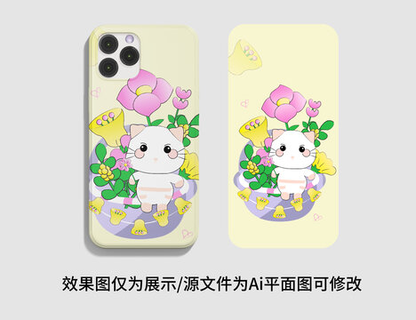卡通花開財咪來手機殼設(shè)計背景圖