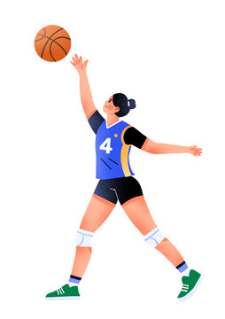 扁平運動打籃球人物插畫
