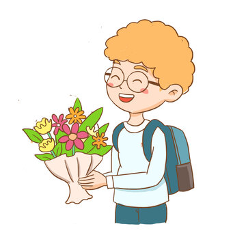 教師節(jié)送花手繪卡通元素