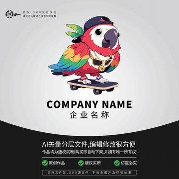 潮玩鸚鵡英語卡通logo時(shí)尚