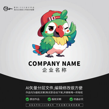 鸚鵡英語卡通logo潮玩時尚
