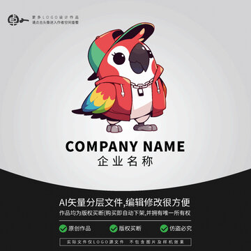logo潮玩鸚鵡英語(yǔ)卡通時(shí)尚
