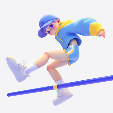 奧運(yùn)3D卡通人物跳高