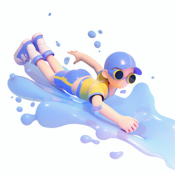 奧運(yùn)3D卡通人物游泳
