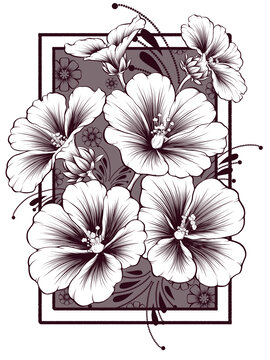 線稿風花卉