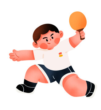 扁平運動打乒乓球人物插畫