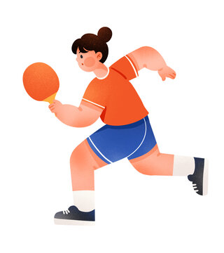 扁平運動打乒乓球人物插畫