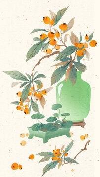 中國(guó)傳統(tǒng)節(jié)氣秋天節(jié)日枇杷插畫(huà)