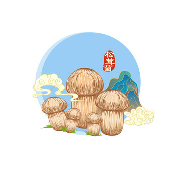 松茸菌菇手繪插畫